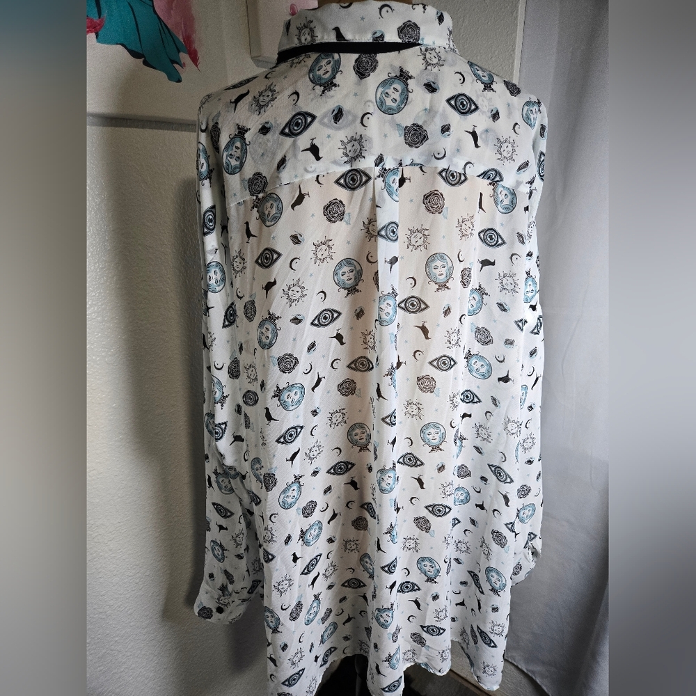 Disney Eye Pattern Button-Down Shirt With Black T… - image 4